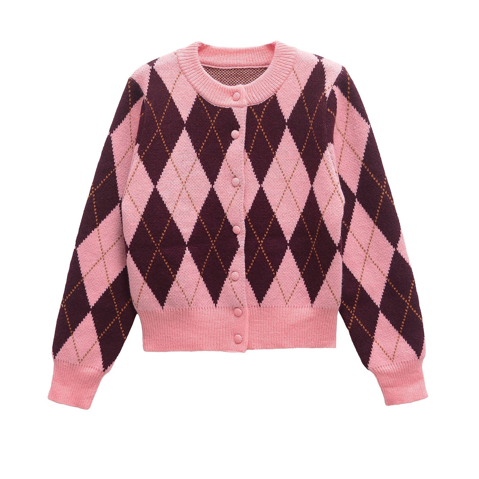 Vintage-Strickjacke mit Argyle-Muster – Rosa