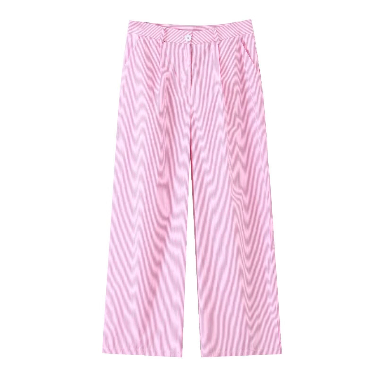 Urban Relaxed Balloon-Sleeve Stripe Set - Pink