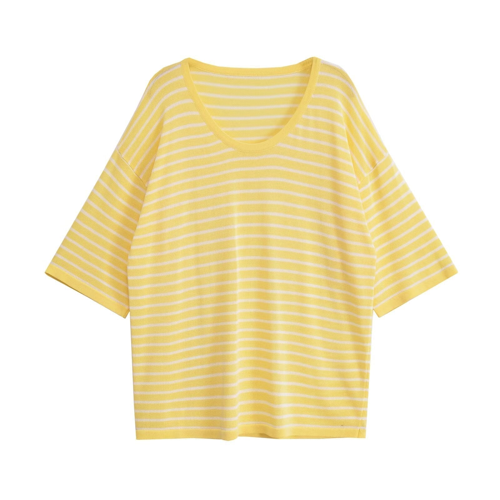 Essential Oversized Stripe V-Neck Top - Yellow