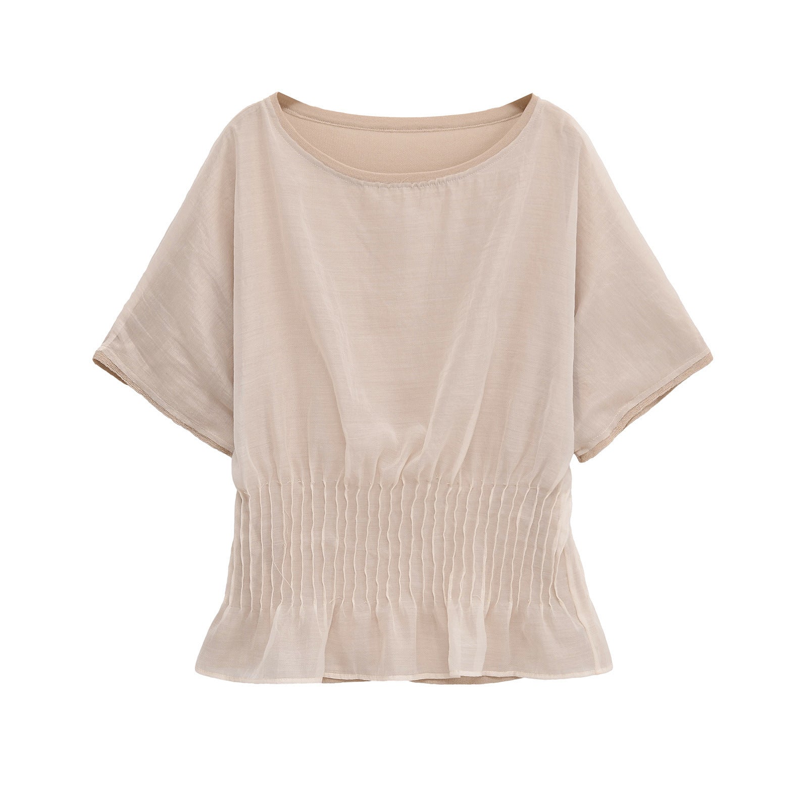Essential Smocked-Waist Sheer Top - Beige