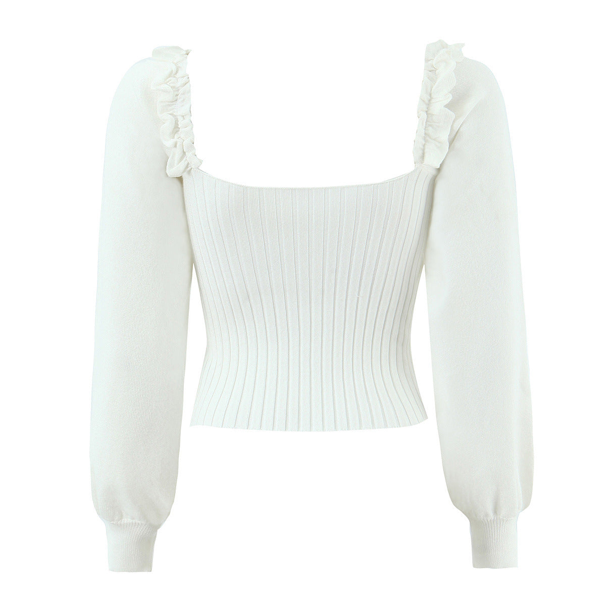 Studio Ruffle-Trim Knit Top - White