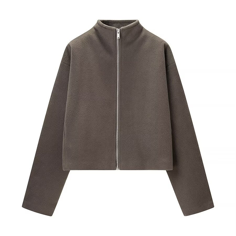 Essentielle verkürzte Jacke mit Reißverschluss – Braun