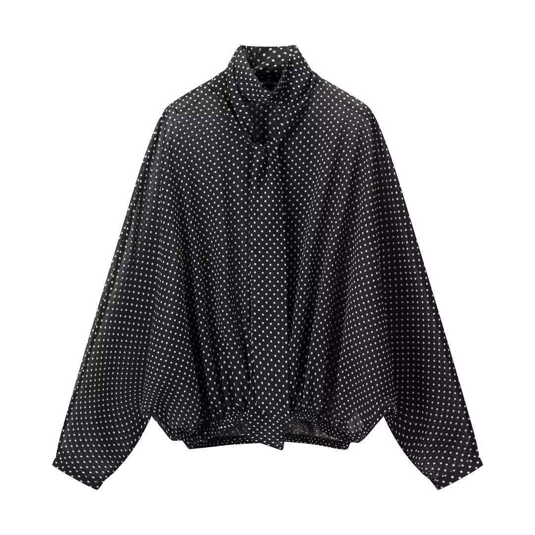 Vintage Polka Chiffon Set - Black