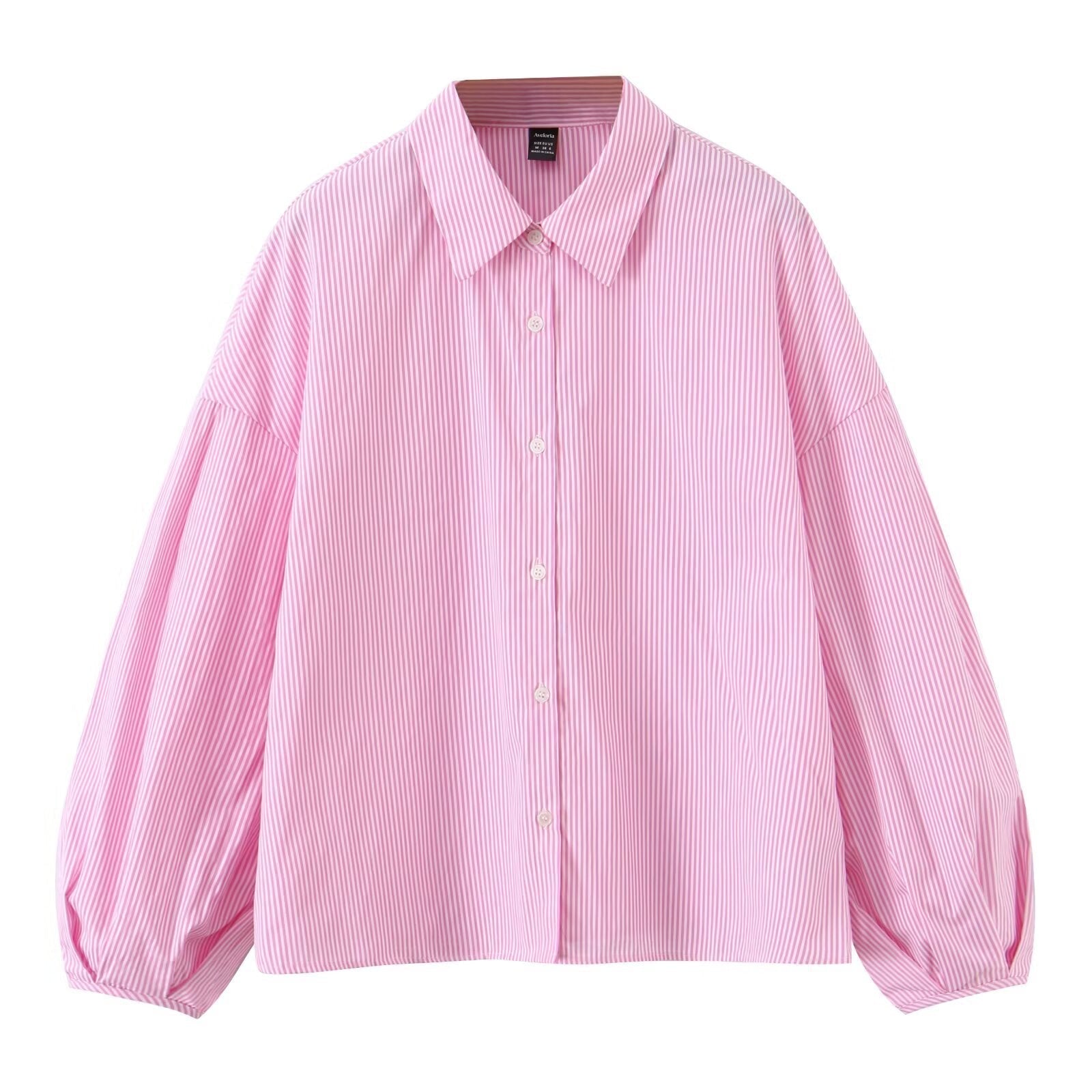 Urban Relaxed Balloon-Sleeve Stripe Set - Pink