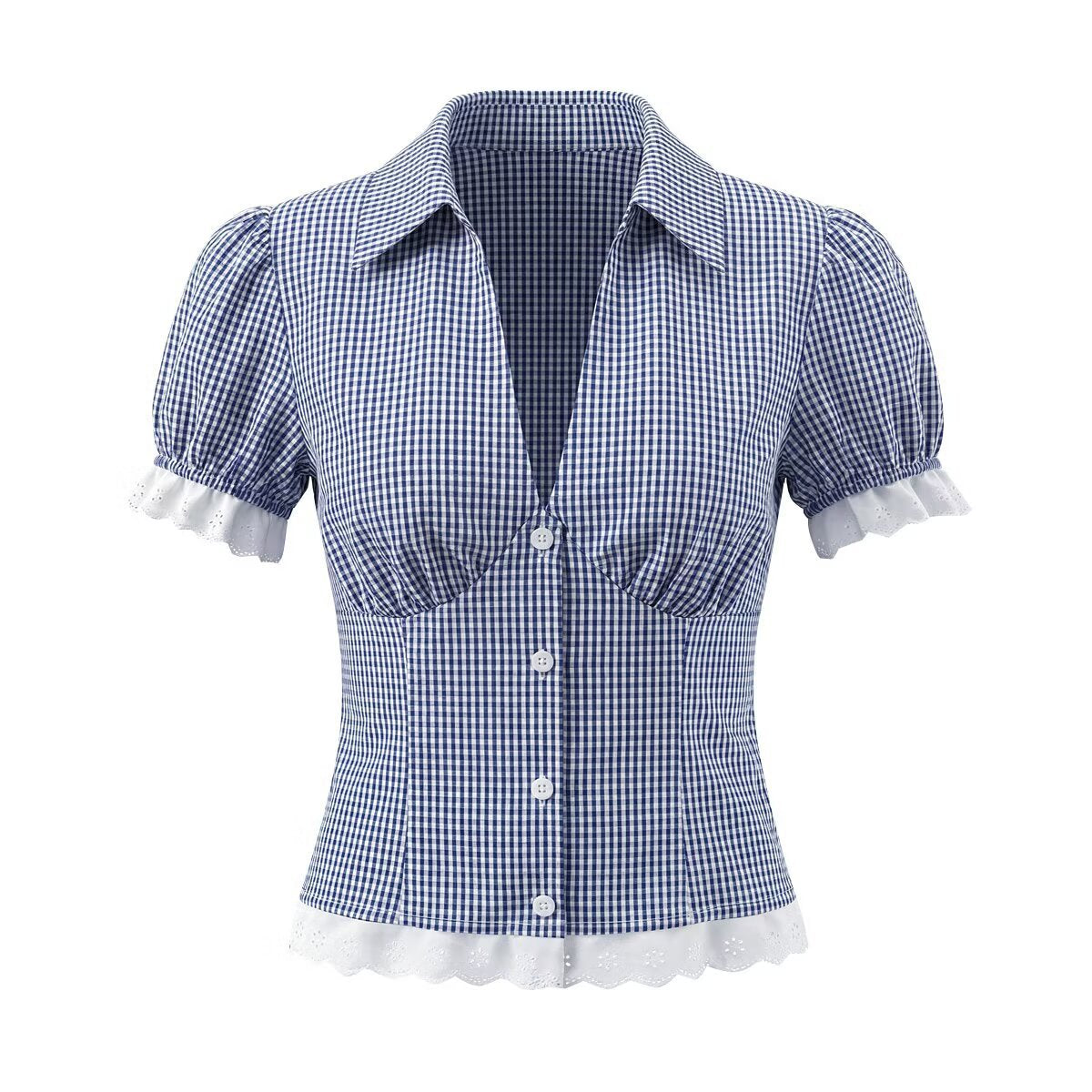 Vintage Gingham Lace Set - Blue