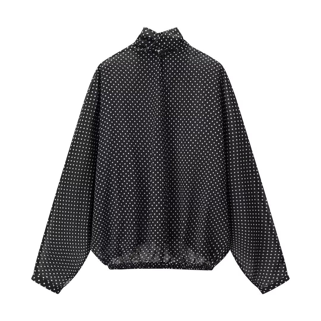 Vintage Polka Chiffon Set - Black