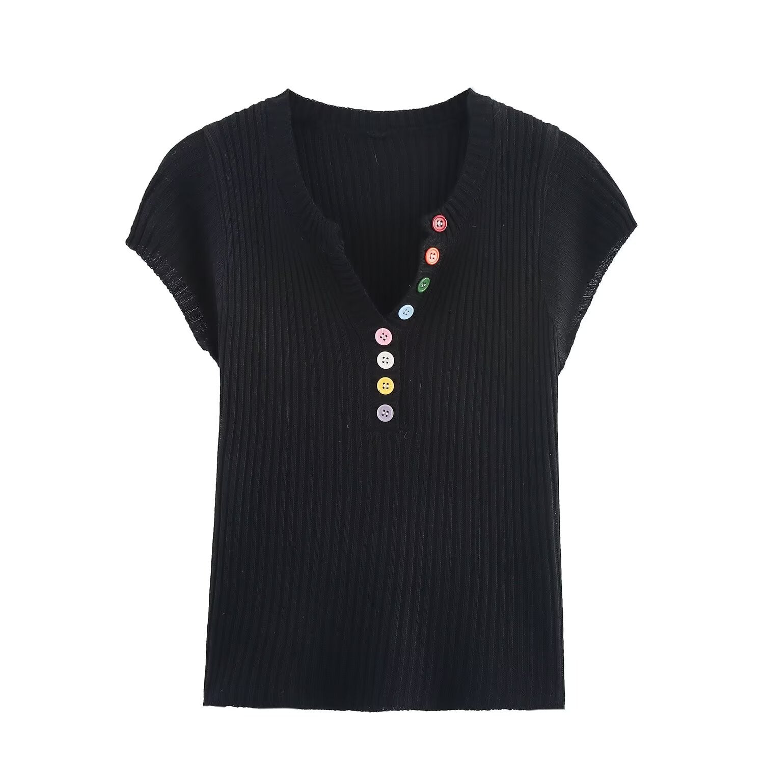 Unverzichtbares geripptes Oberteil mit Regenbogenknöpfen