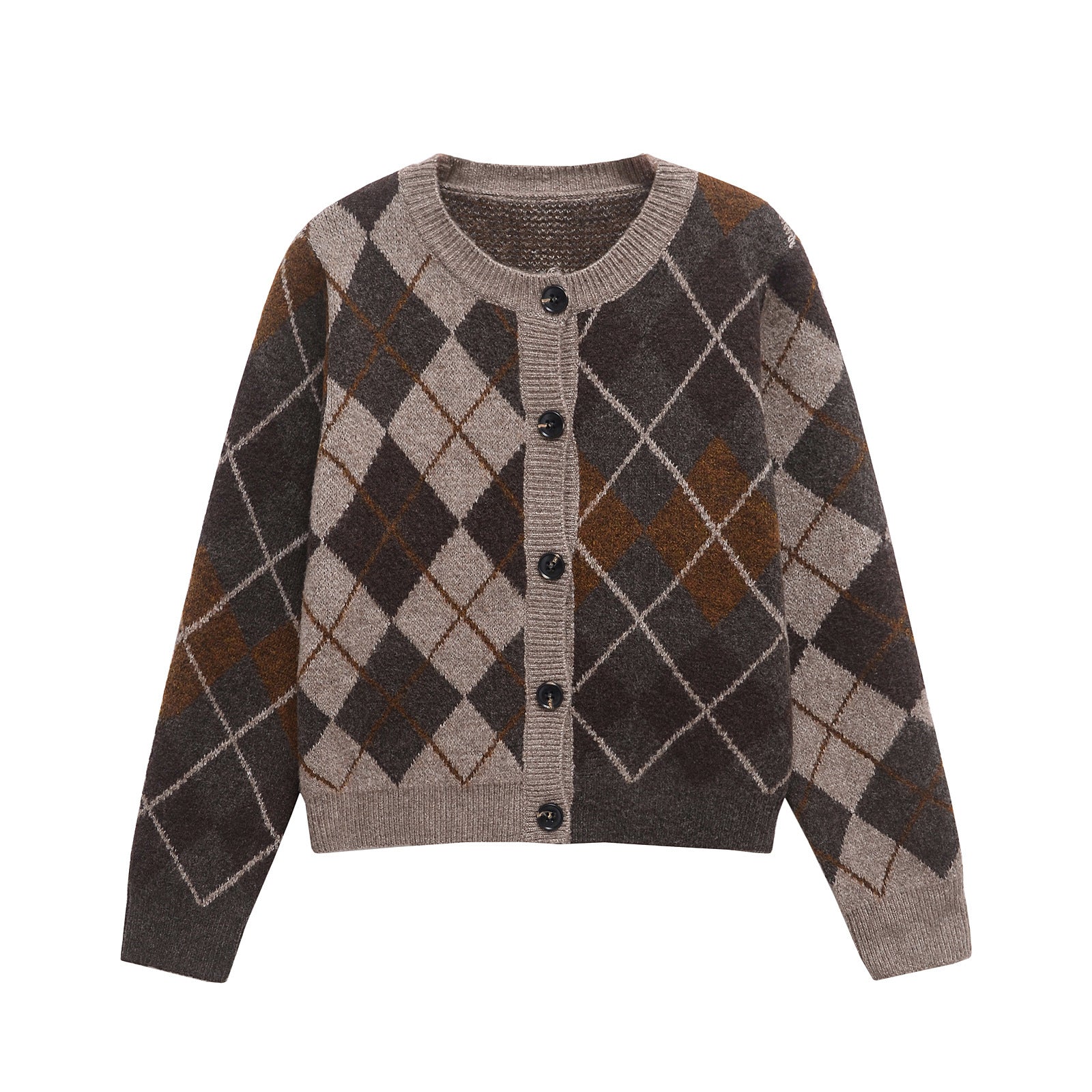Vintage Argyle-Strickjacke - Braun