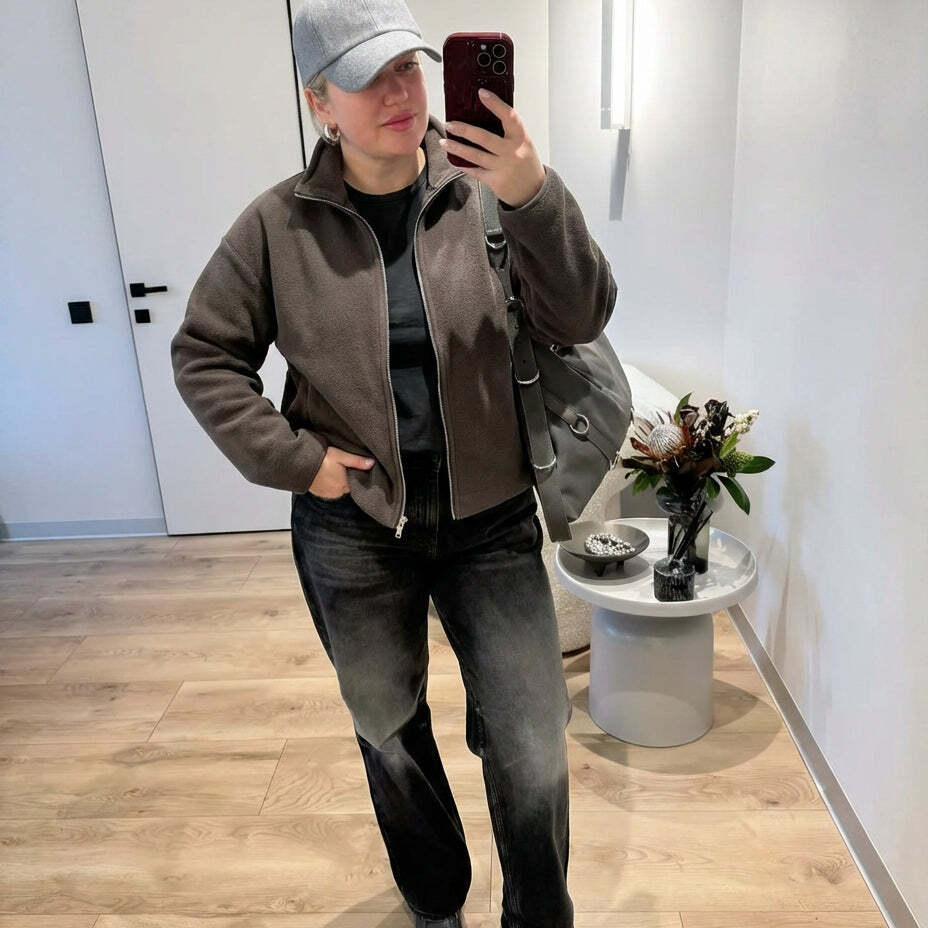 Essentielle verkürzte Jacke mit Reißverschluss – Braun