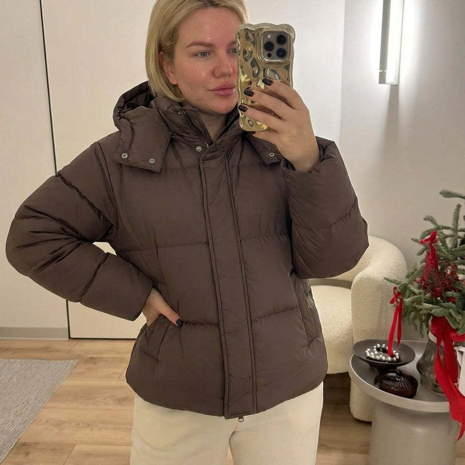 Urbane Kapuzen-Pufferjacke – Braun