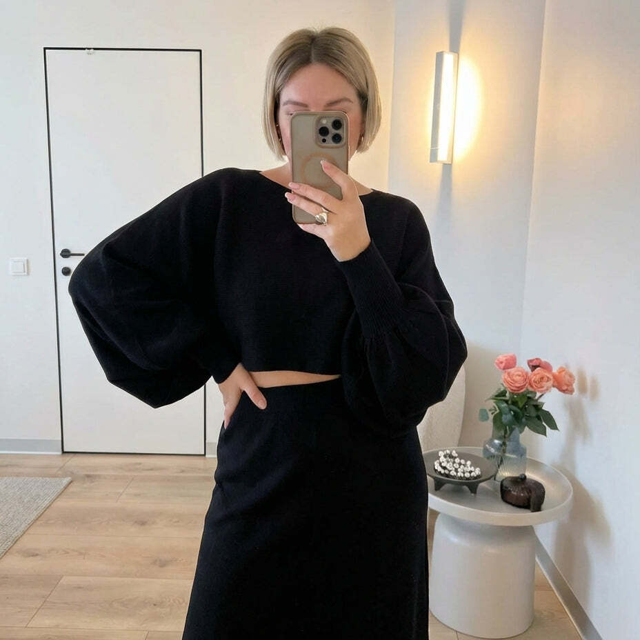 Studio Cropped Batwing Top – Schwarz