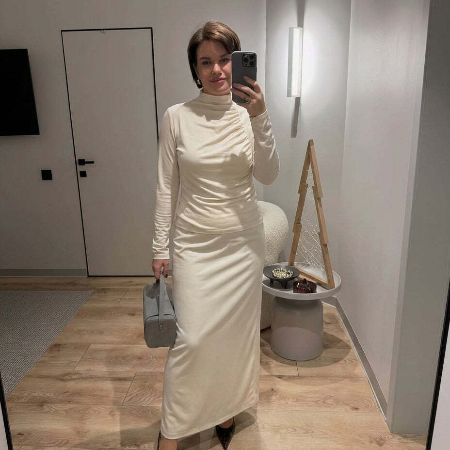 Asymmetrisches Studio-Oberteil mit Raffungen – Creme