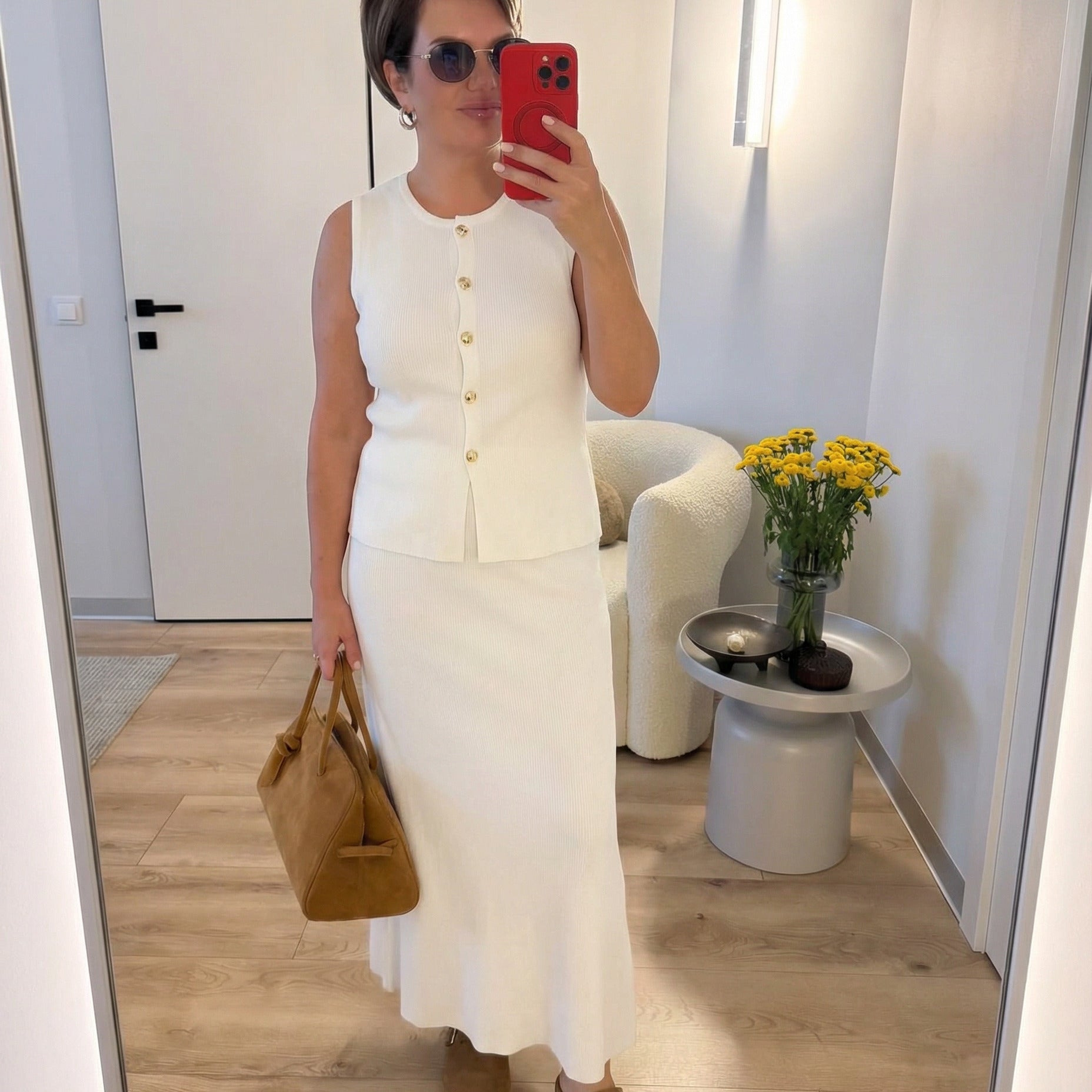 Essential Buttoned Vest Skirt Set