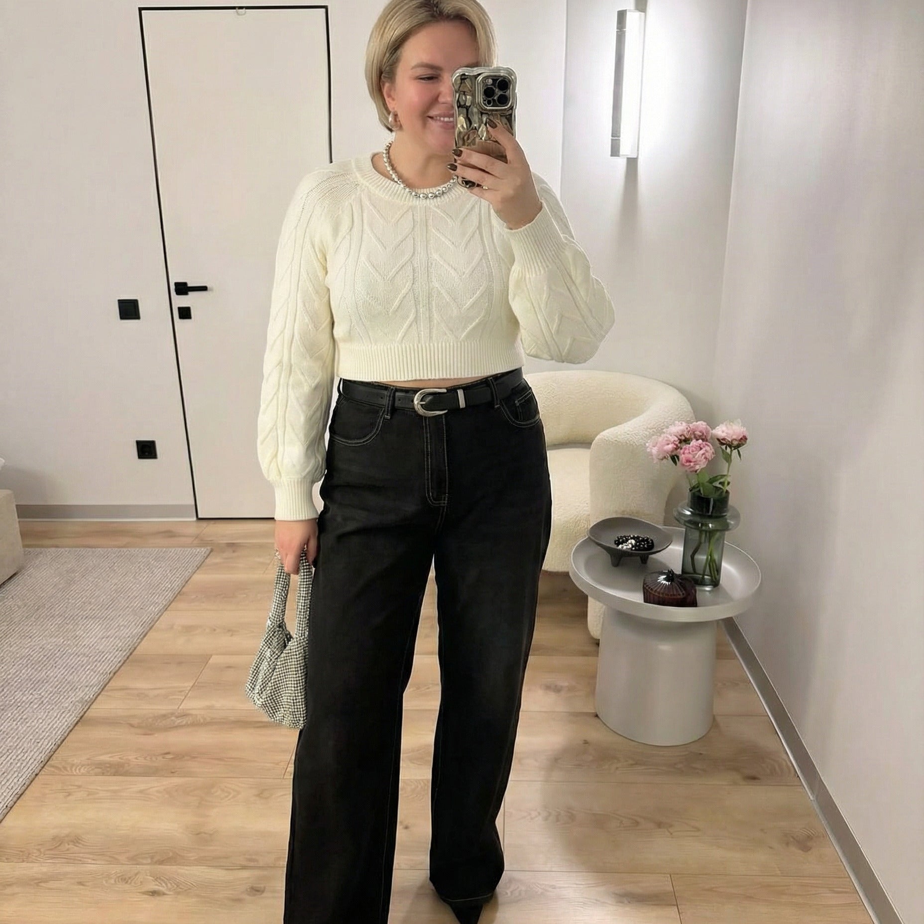 Studio Tie-Back Cable-Knit Sweater