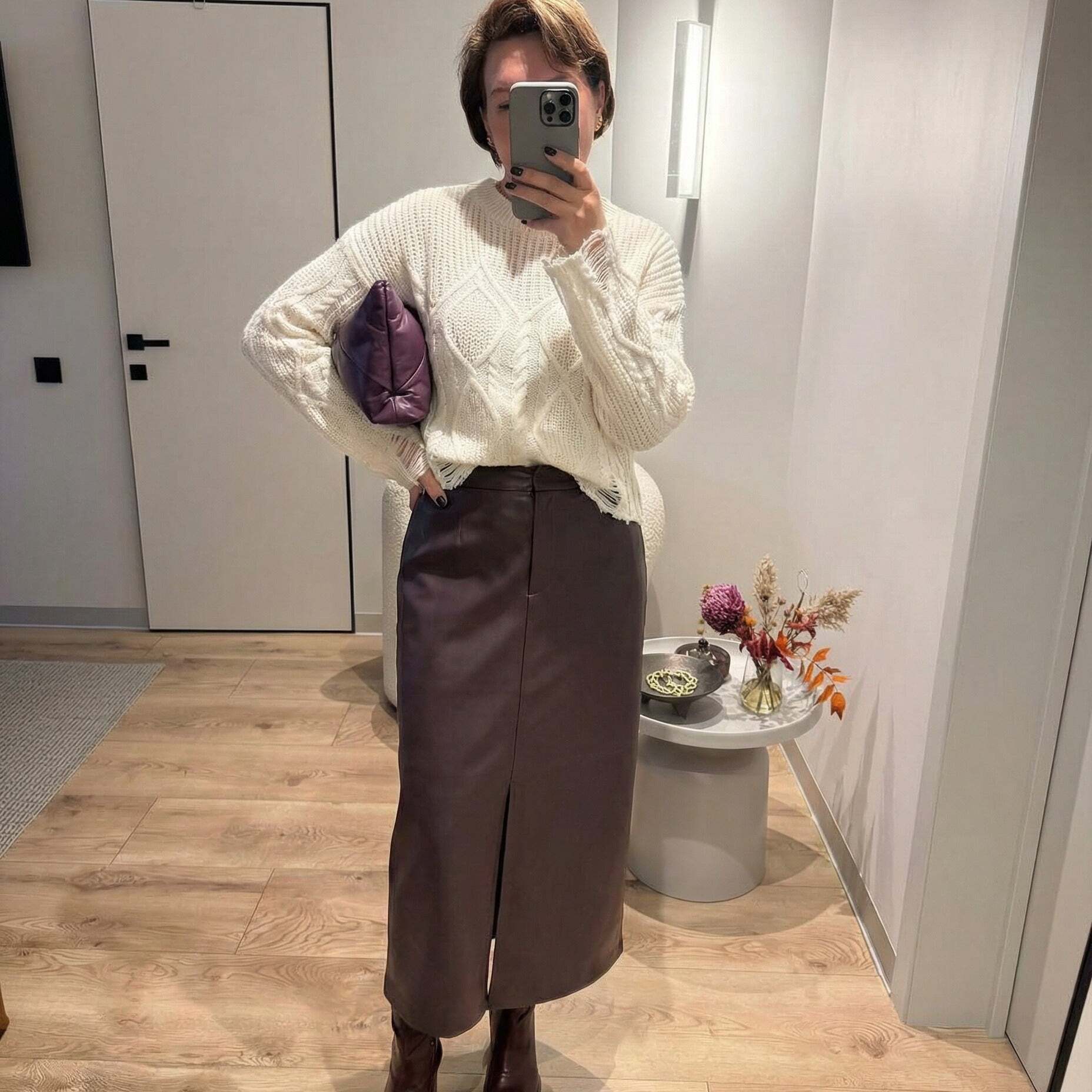 Pullover mit Zopfmuster und ausgefransten Säumen