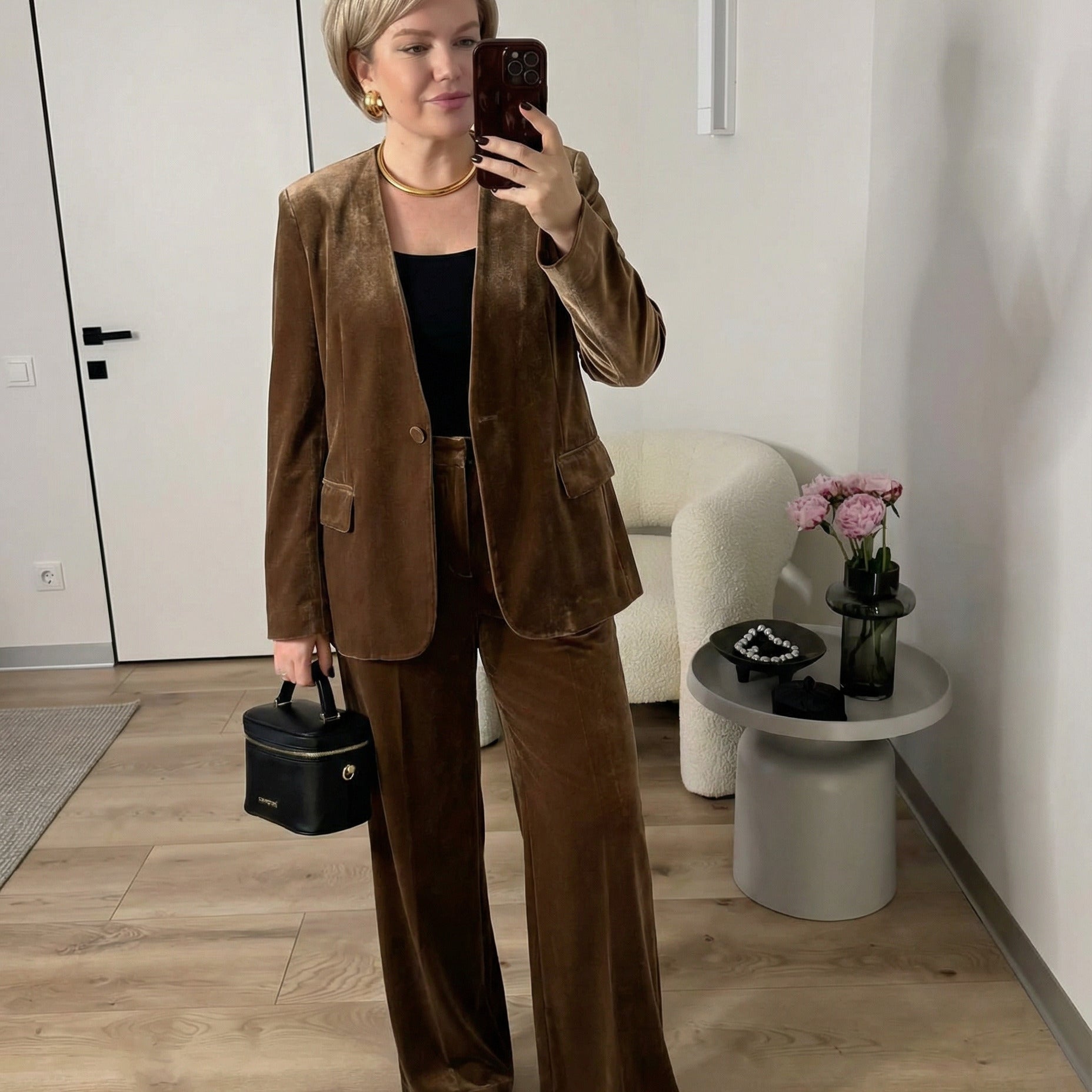 Studio Velvet Tailored Set - Brown