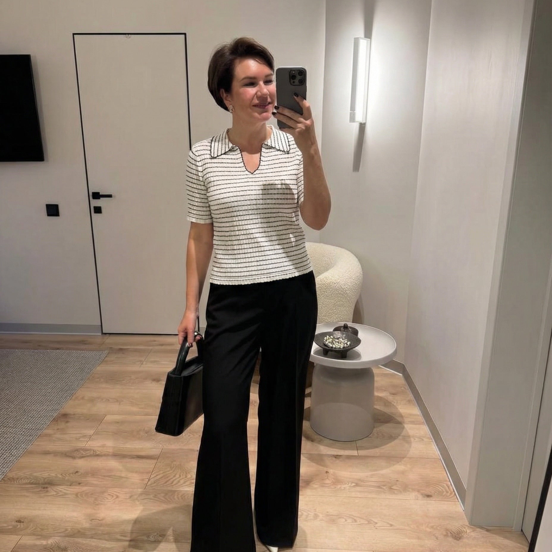 Essential Textured Stripe Polo Top - White