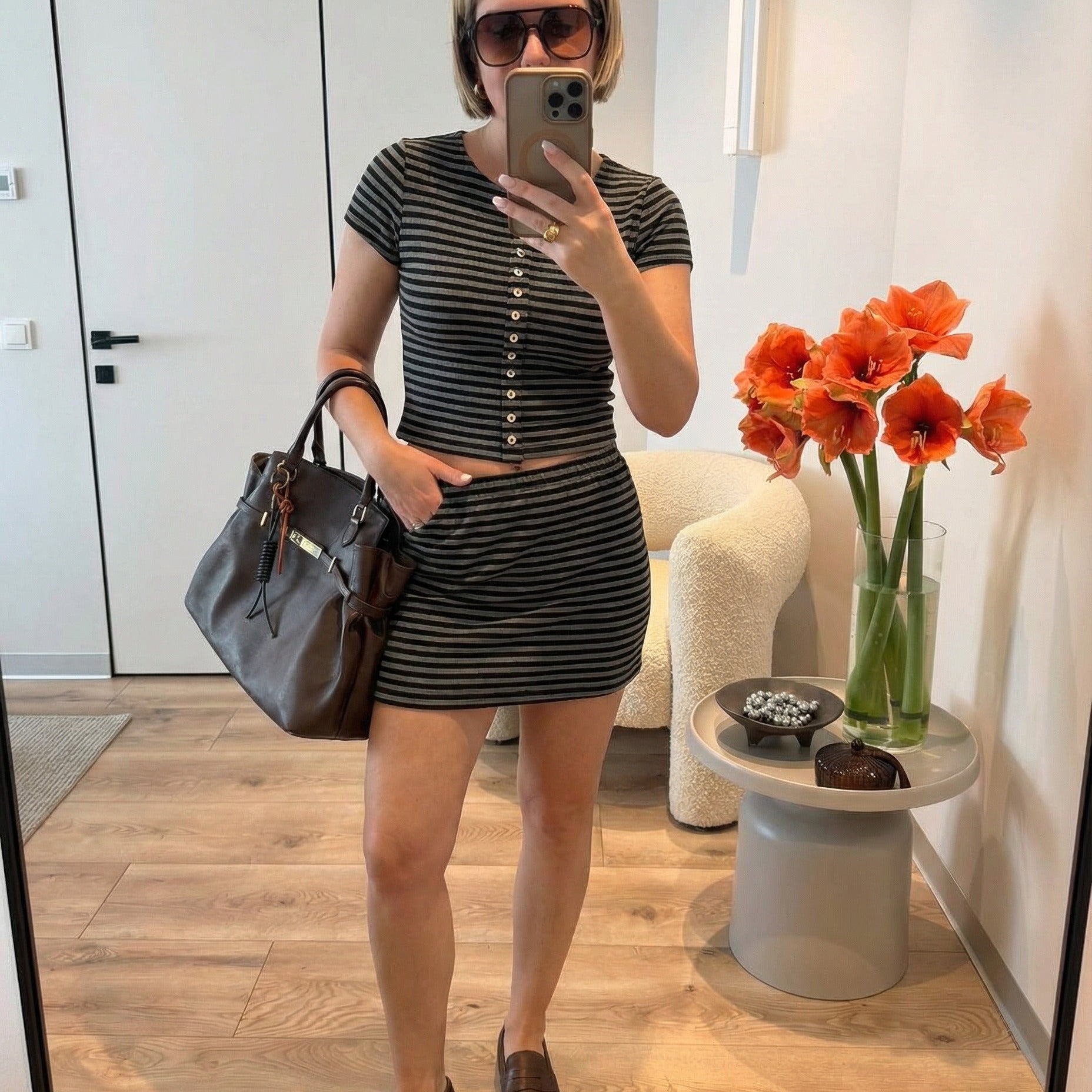 Urban Relaxed Button-Front Set - Gray