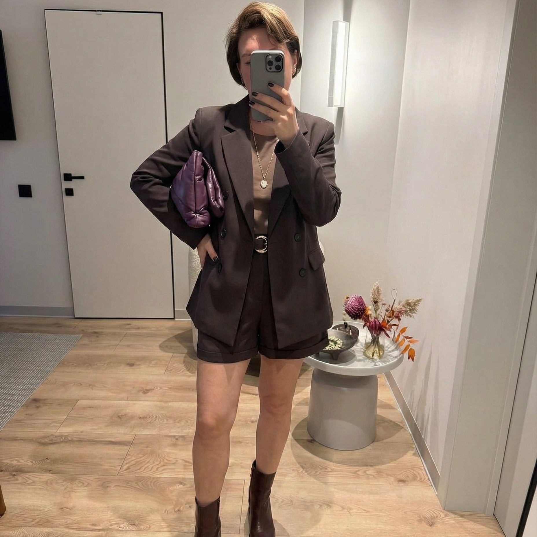 Urban Relaxed Tailored Blazer Set - Brown