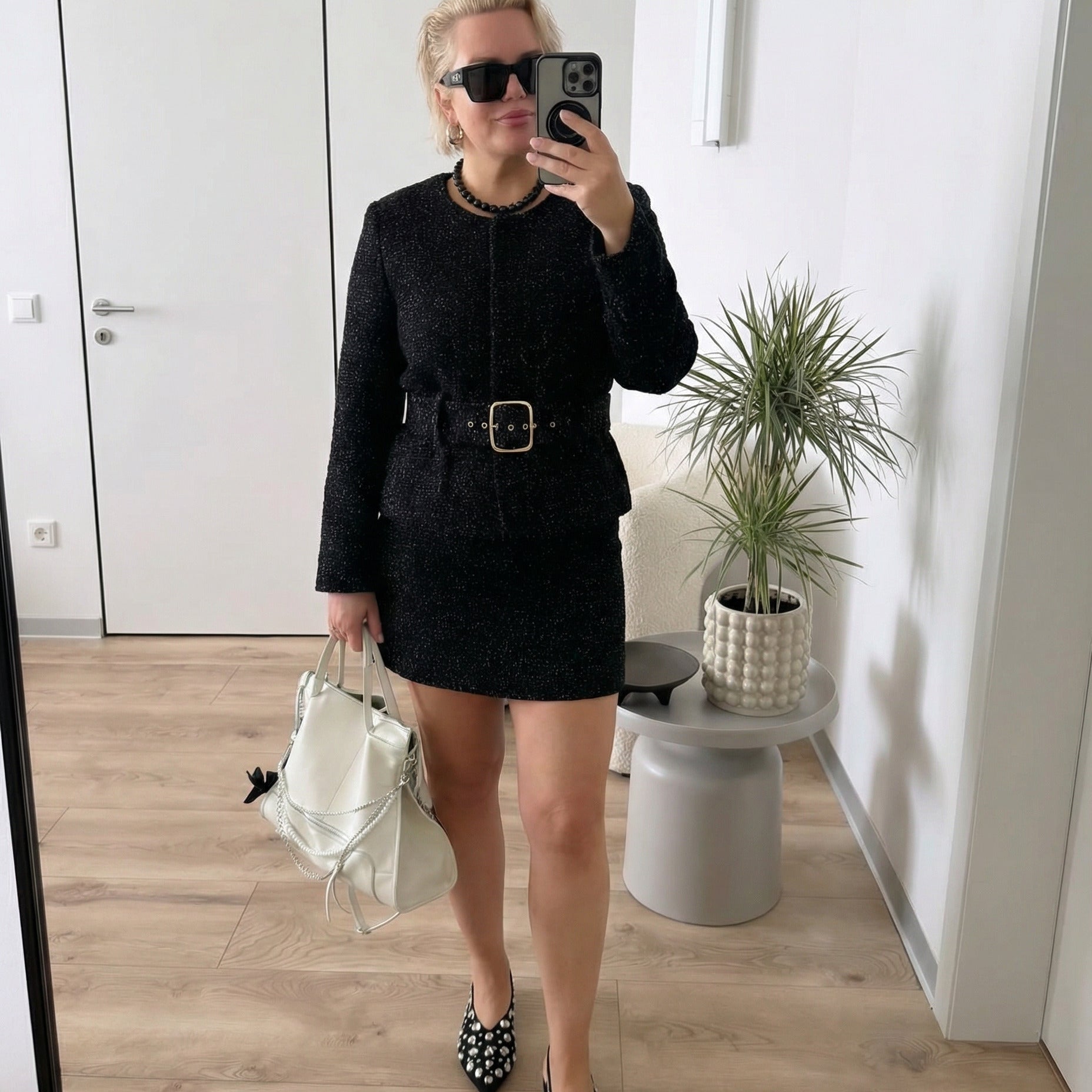 Luxe Belted Tweed Set - Black