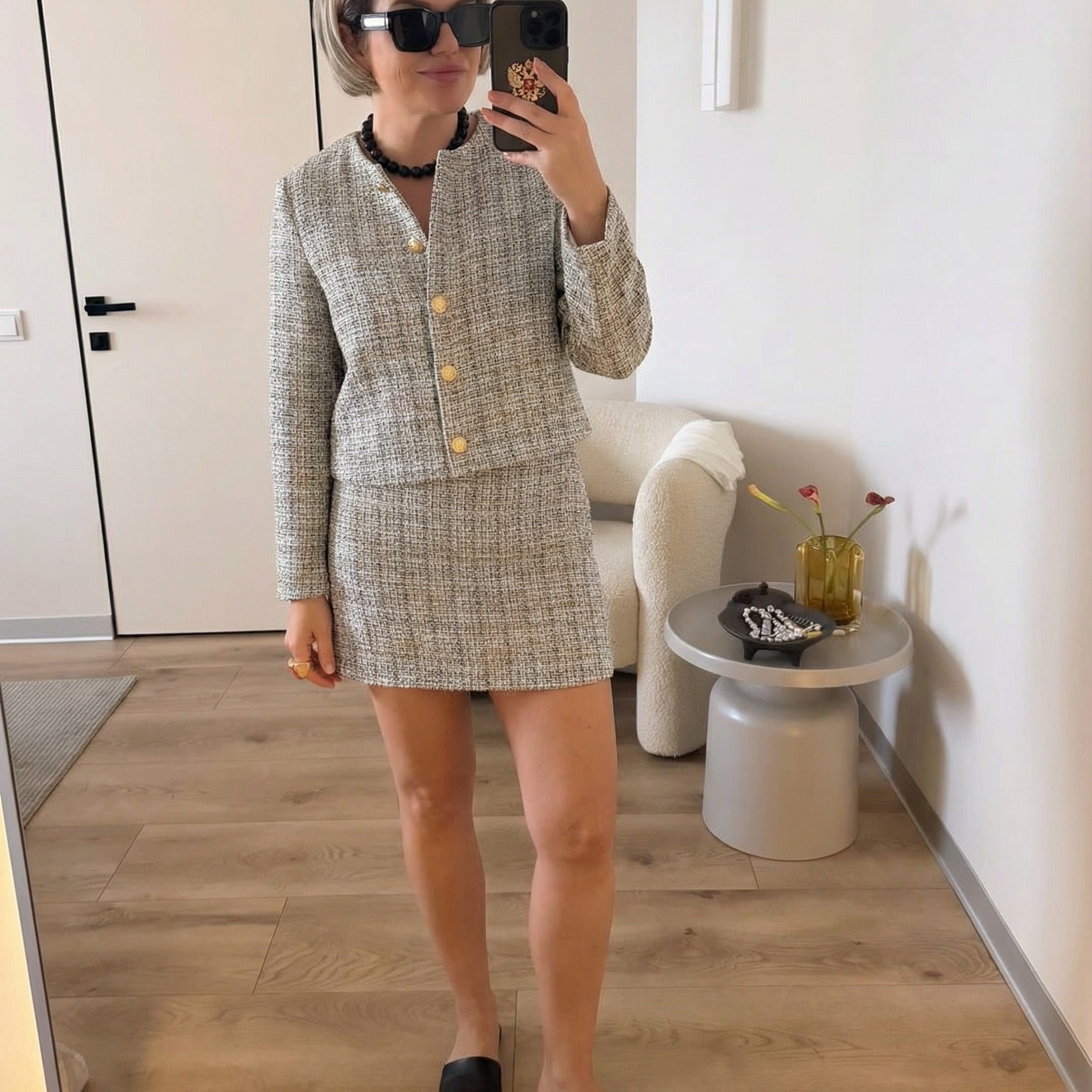 Studio Tweed Buttoned Set - Gray