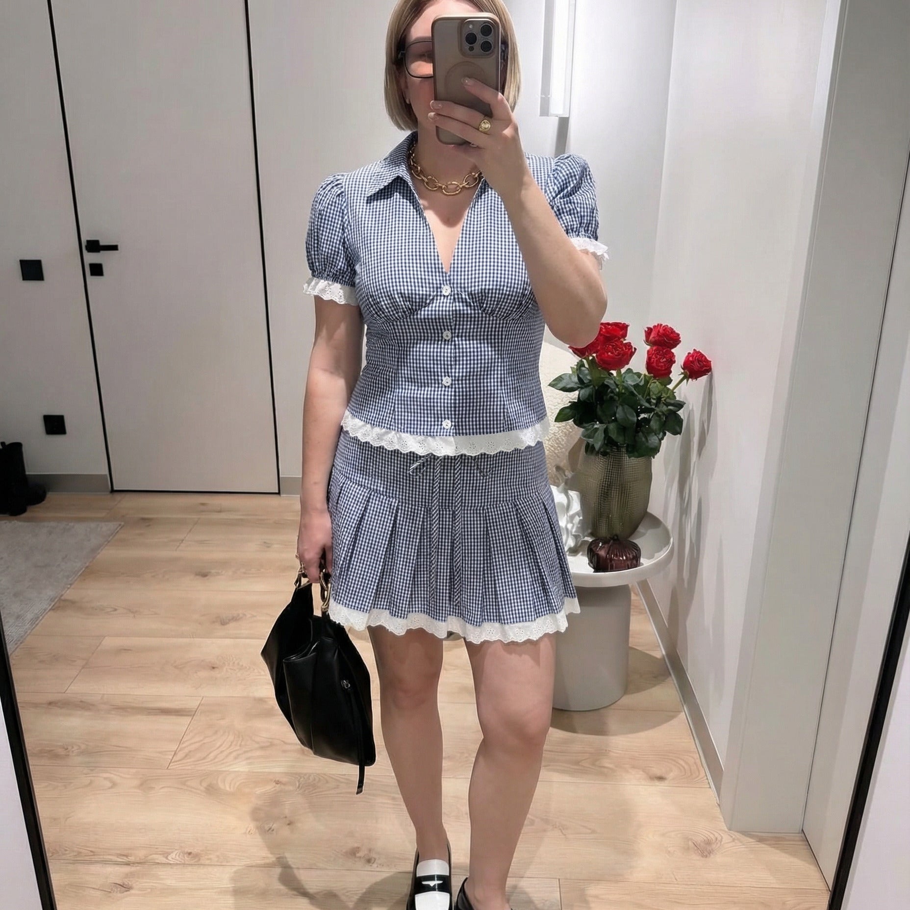 Vintage Gingham Lace Set - Blue