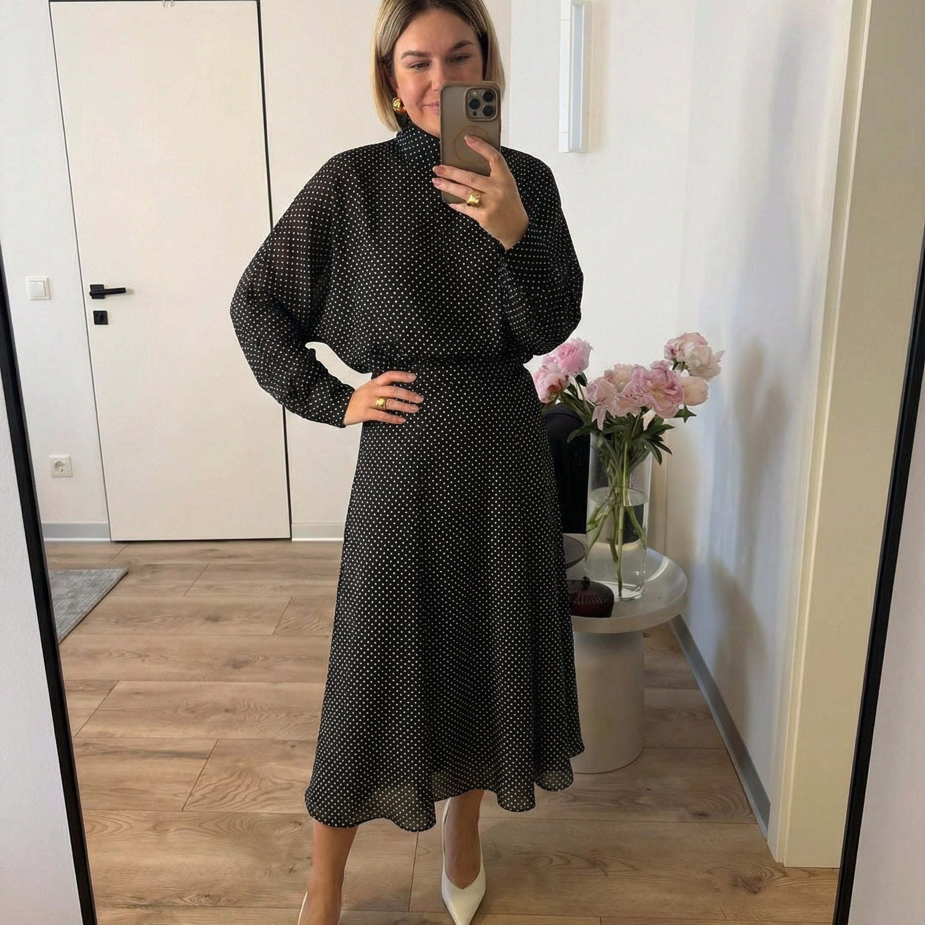 Vintage Polka Chiffon Set - Black