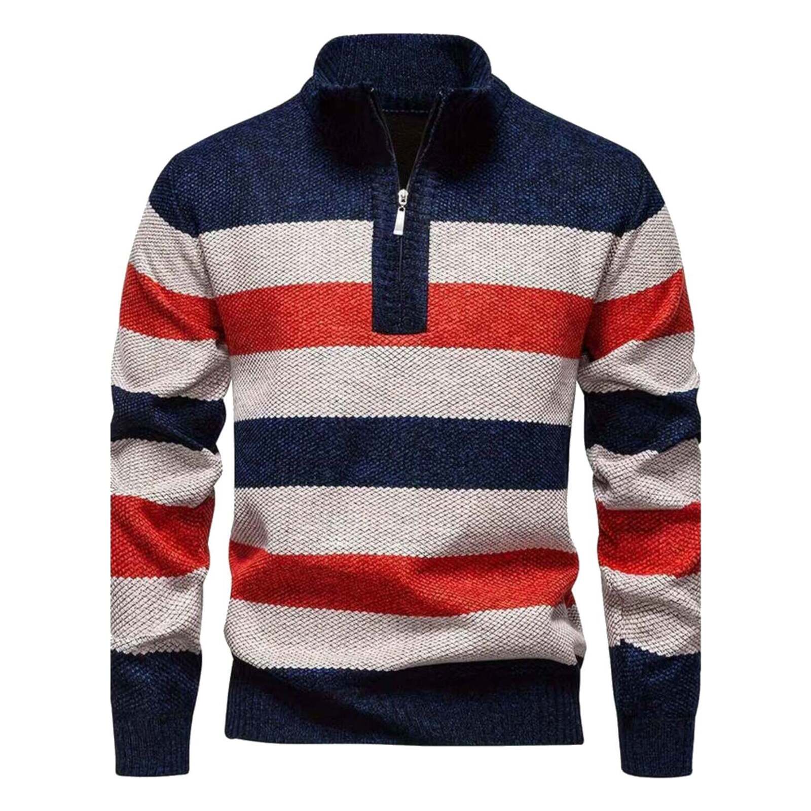 Patchwork-Pullover mit halbem Reißverschluss – Marineblau