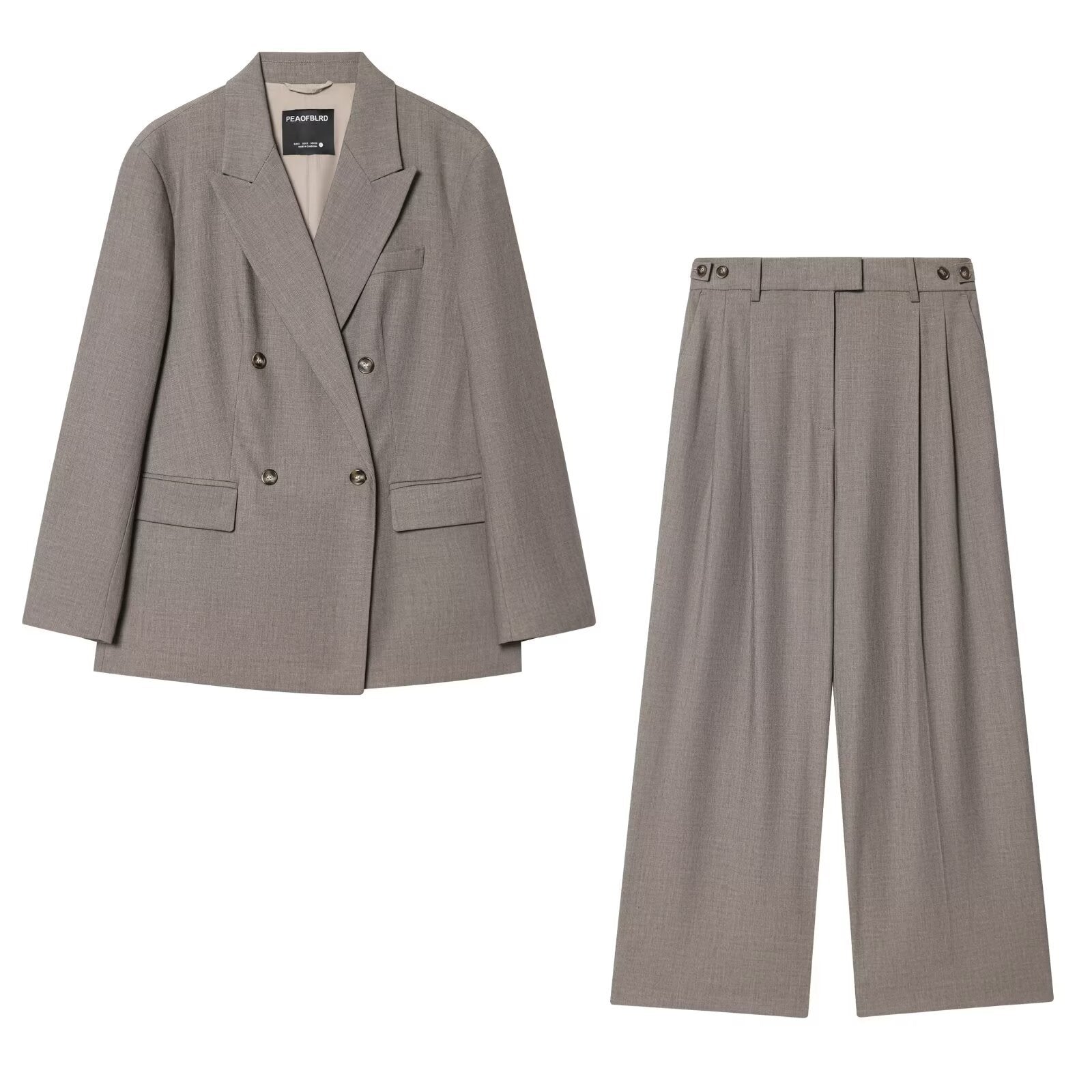 Studio Double-Breasted Tailored Set - Gray