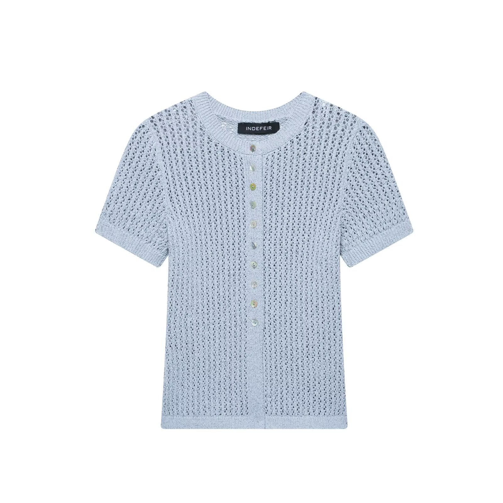 Essential Open-Knit Buttoned Sweater - Blue