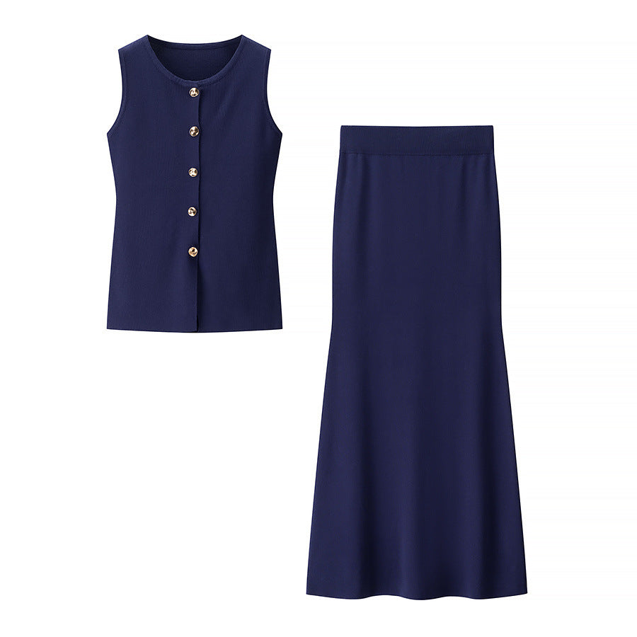 Essential Buttoned Vest Skirt Set