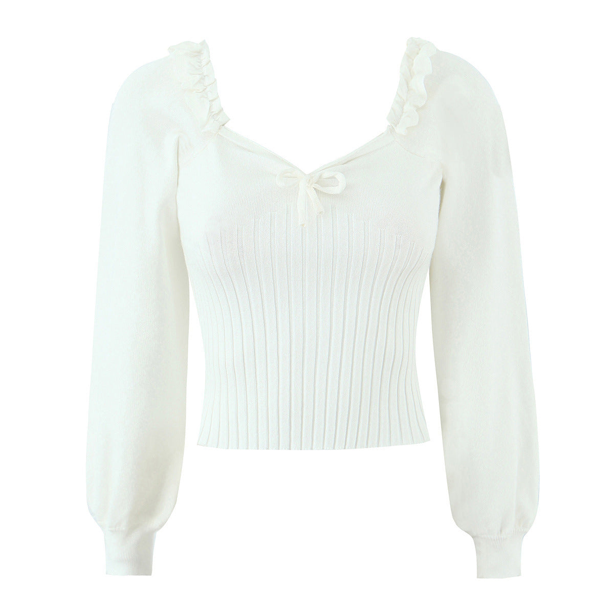 Studio Ruffle-Trim Knit Top - White