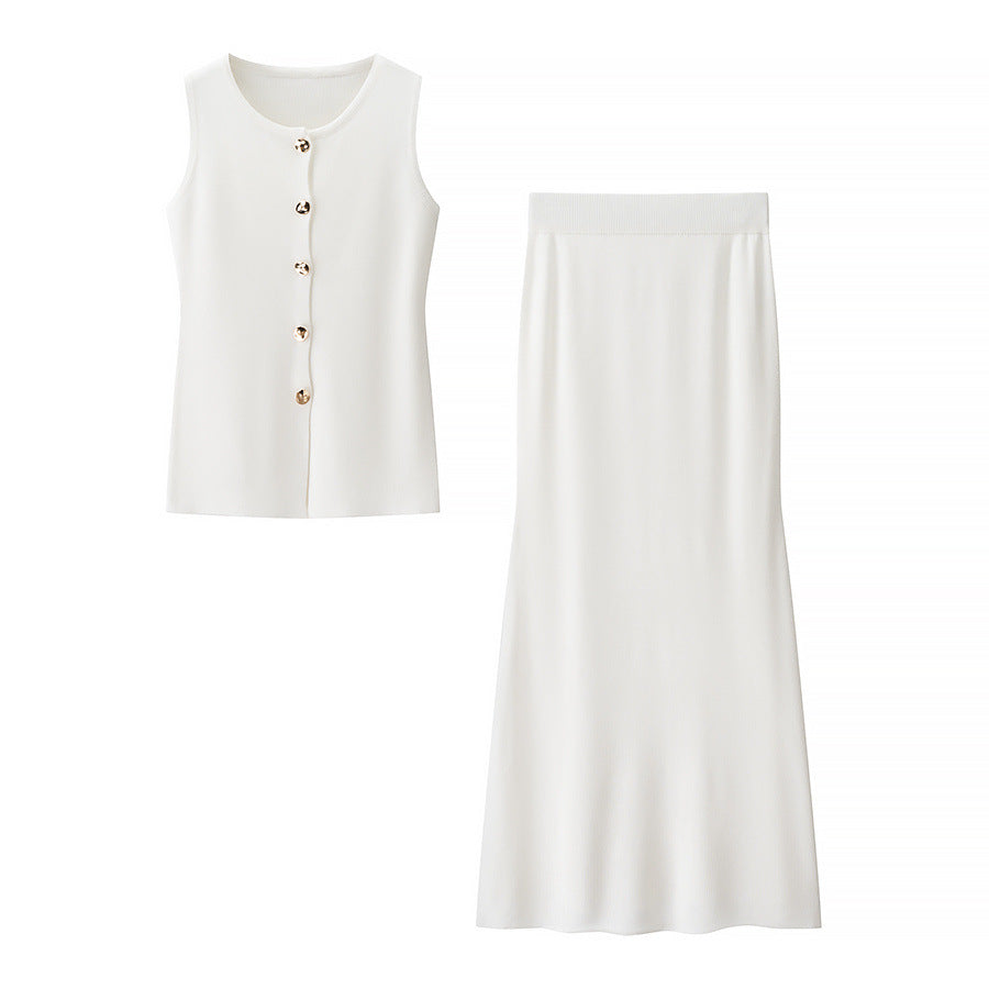 Essential Buttoned Vest Skirt Set