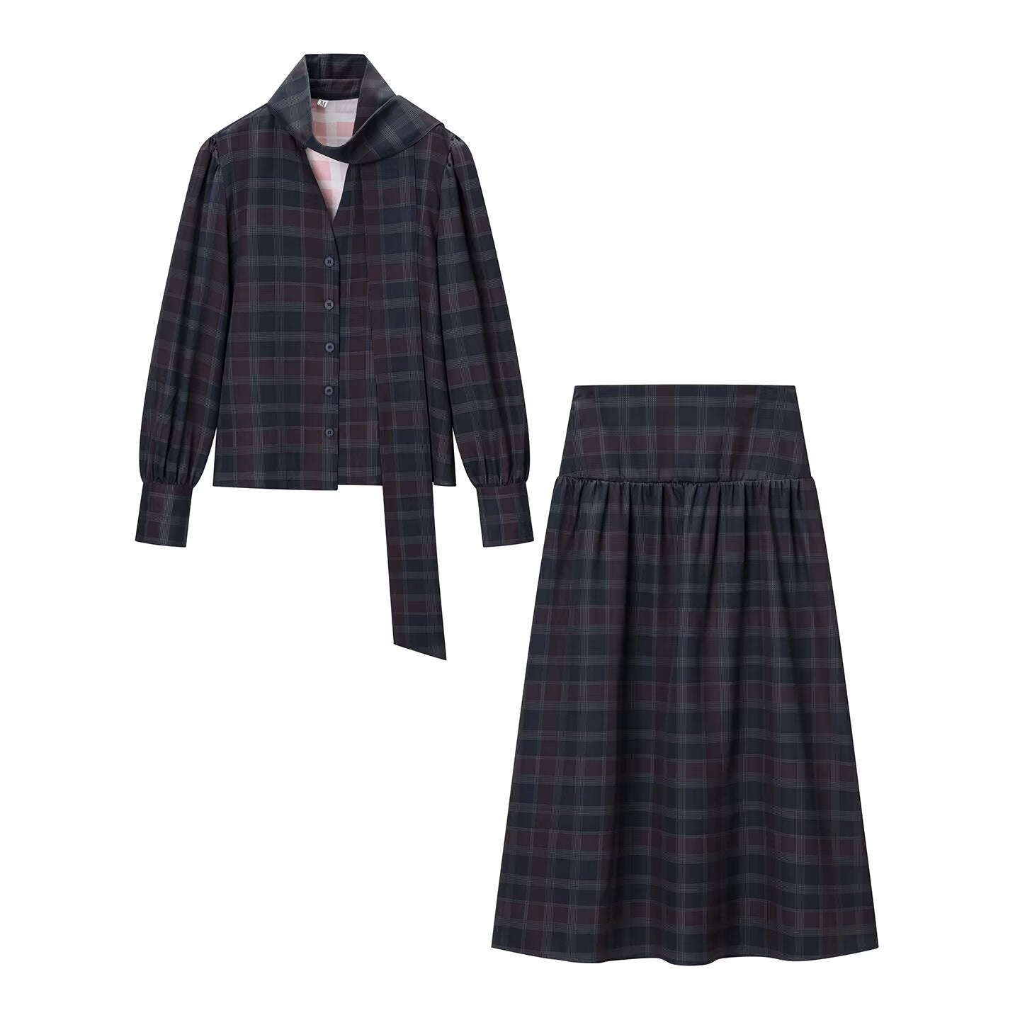 Vintage Plaid Tie Set - Black