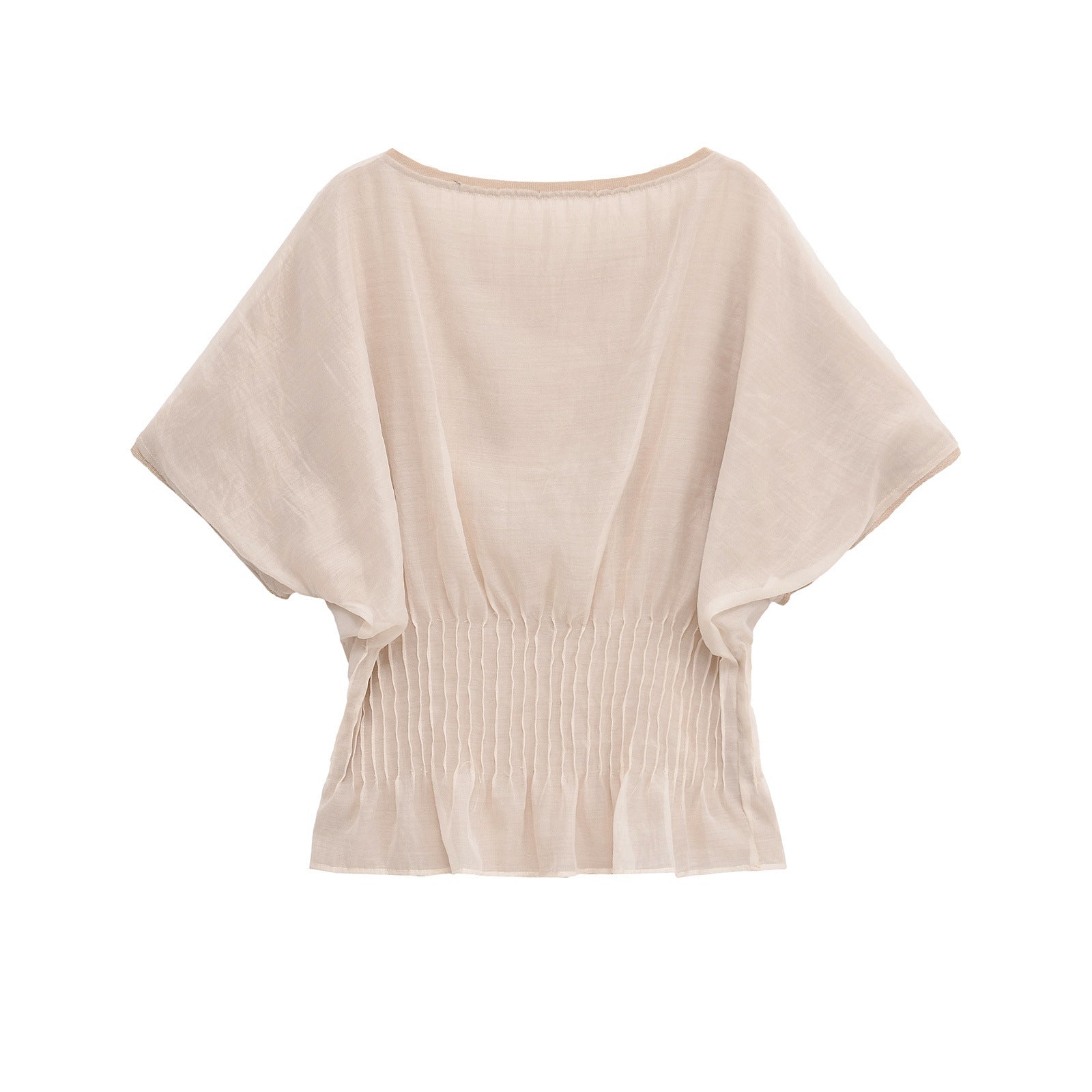 Essential Smocked-Waist Sheer Top - Beige