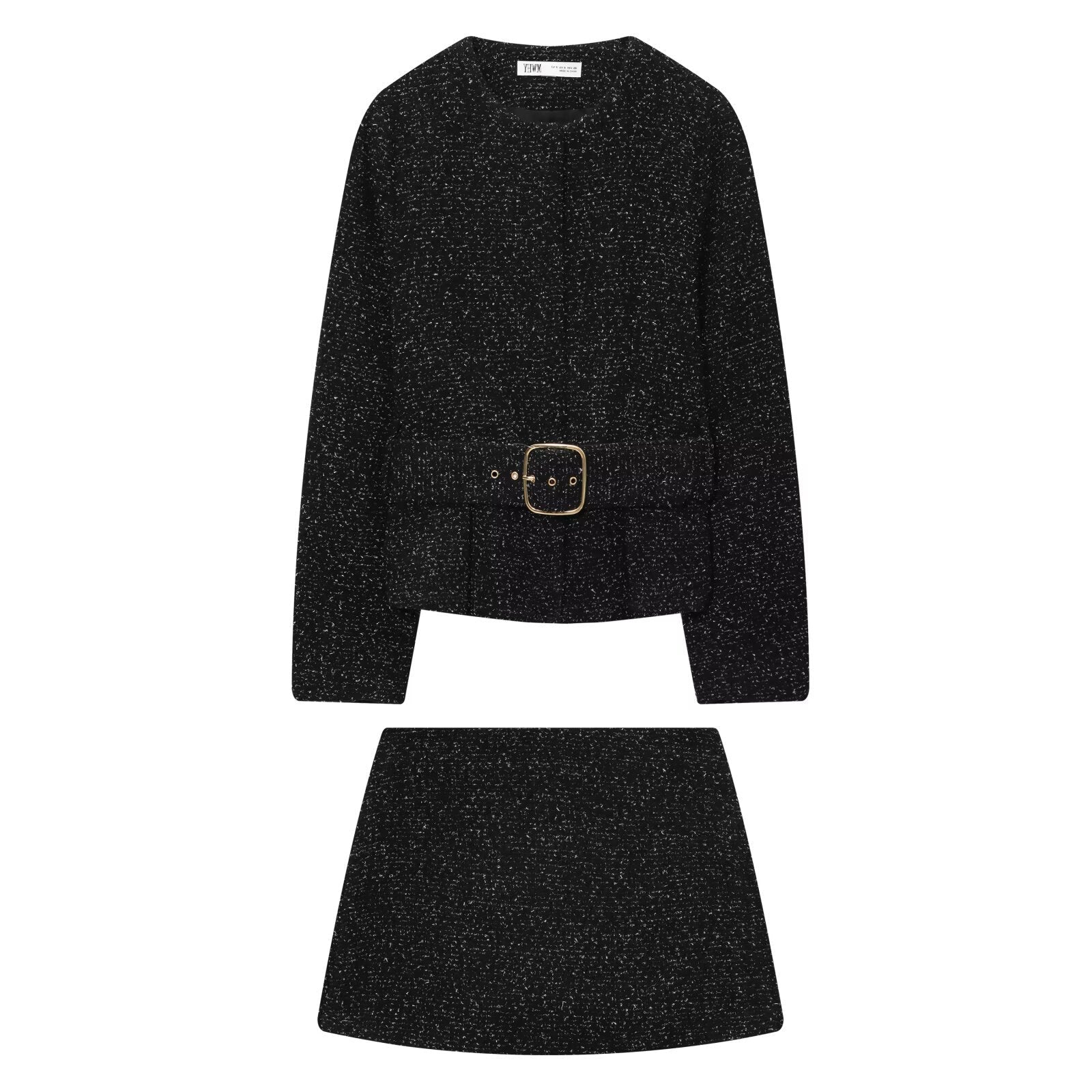 Luxe Belted Tweed Set - Black