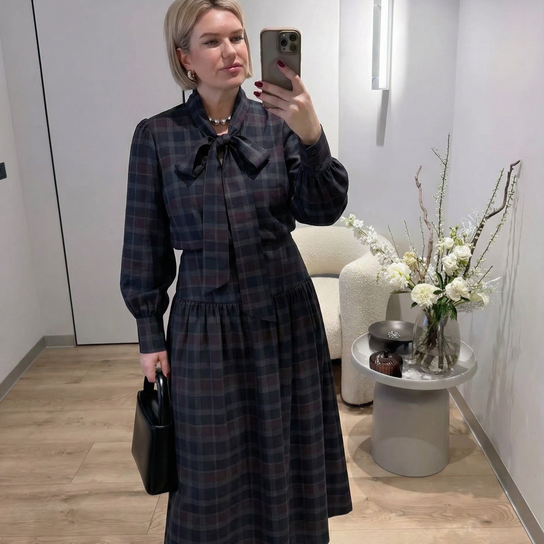 Vintage Plaid Tie Set - Black