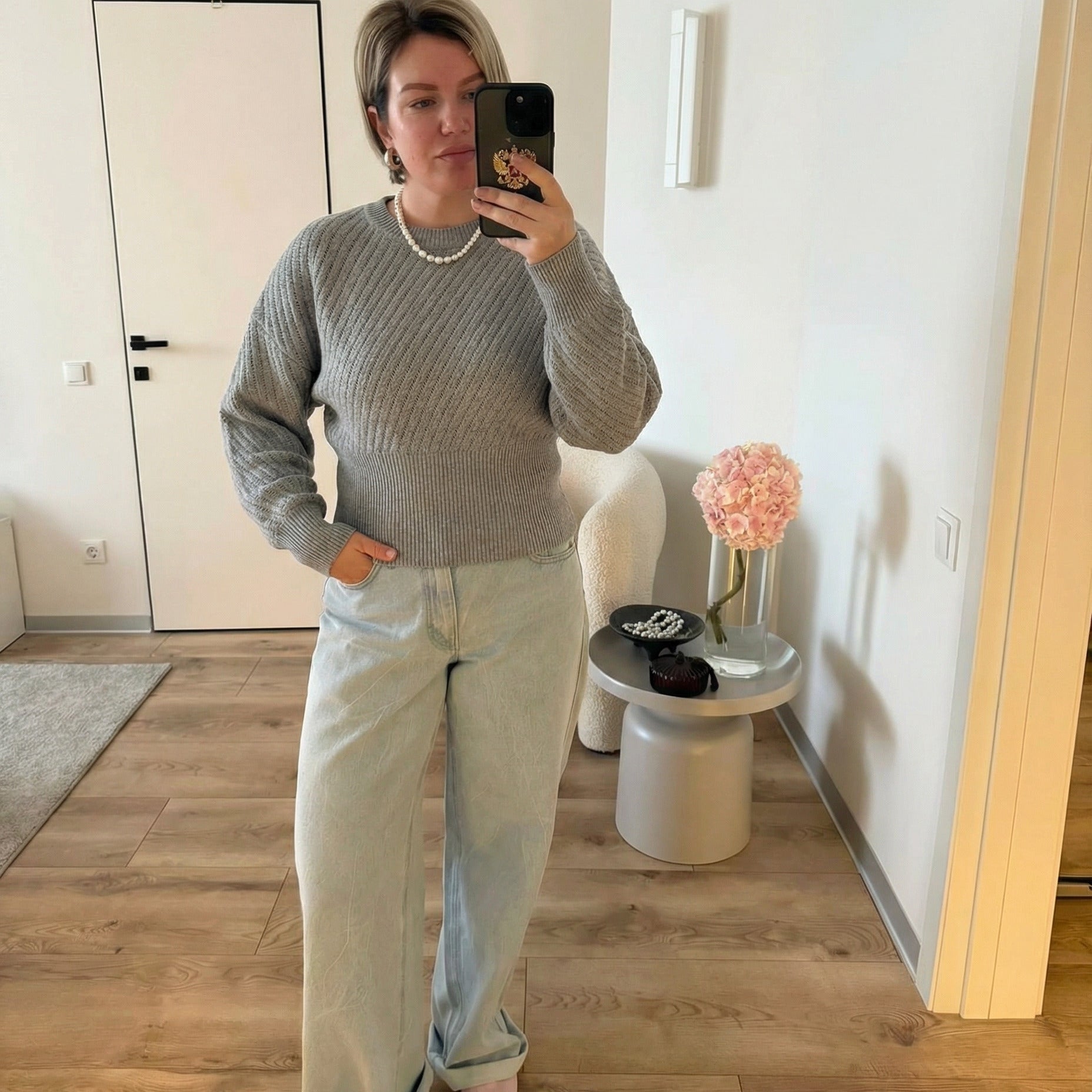 Strickpullover mit Struktur – Grau