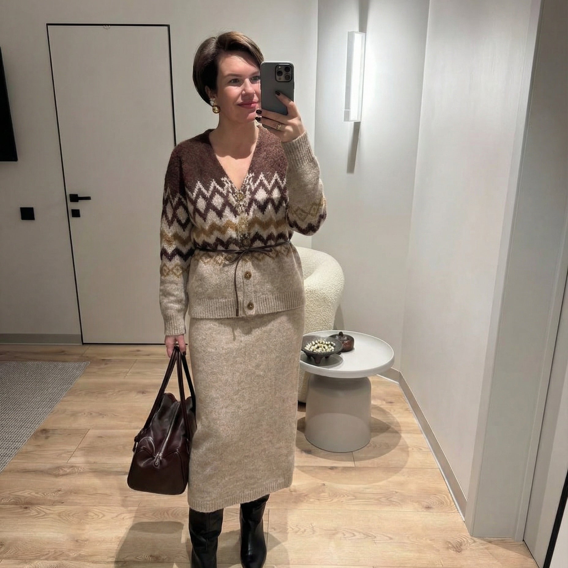 Vintage Nordic Knit Set - Beige