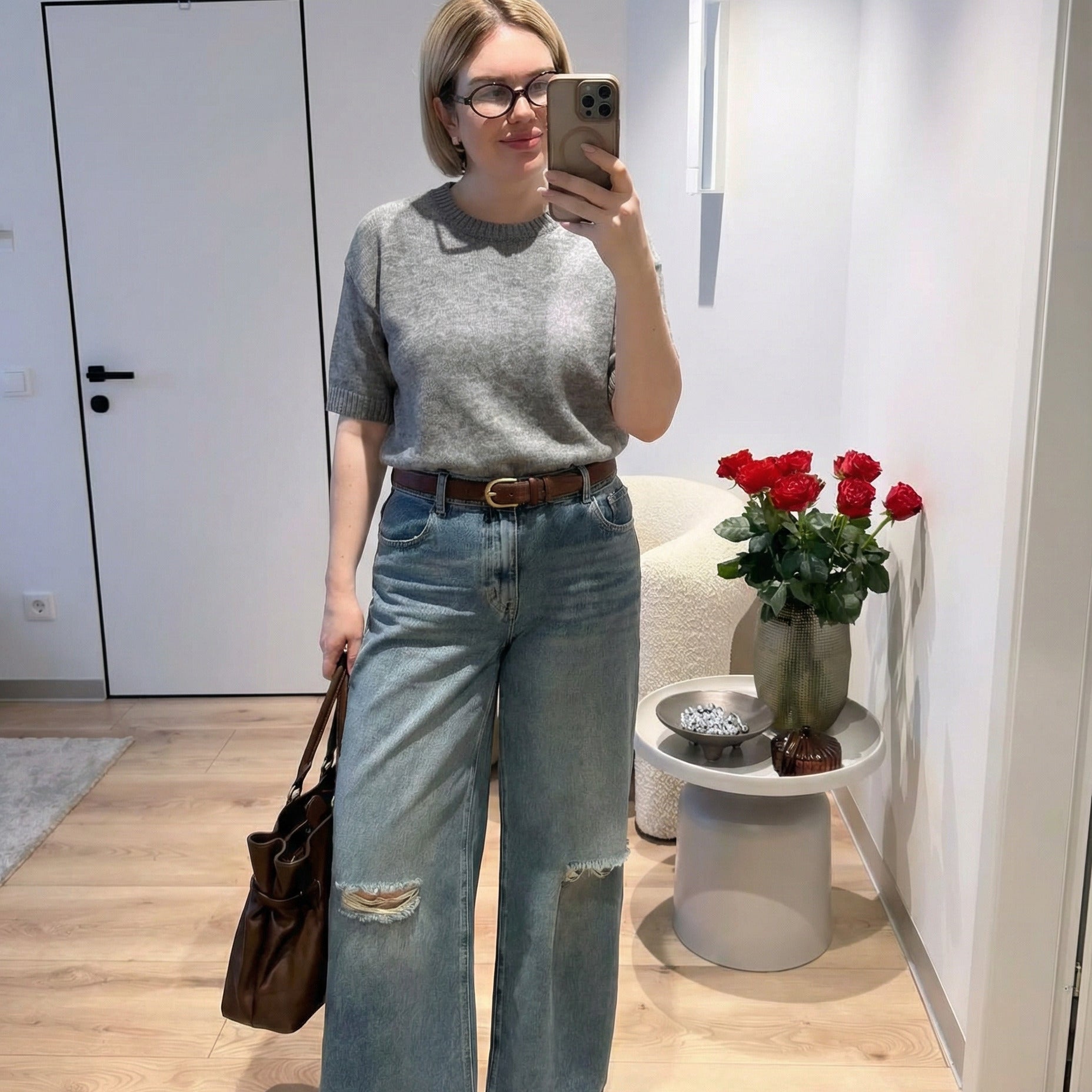 Essential Short-Sleeve Knit Top - Gray