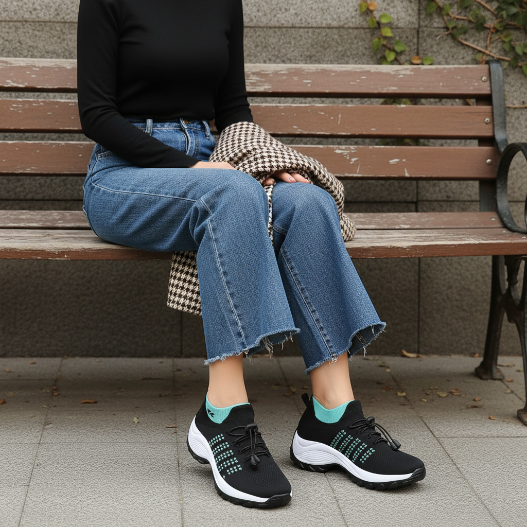 Ambulo Orthopädische Schuhe Strickstoff | Grün Schwarz