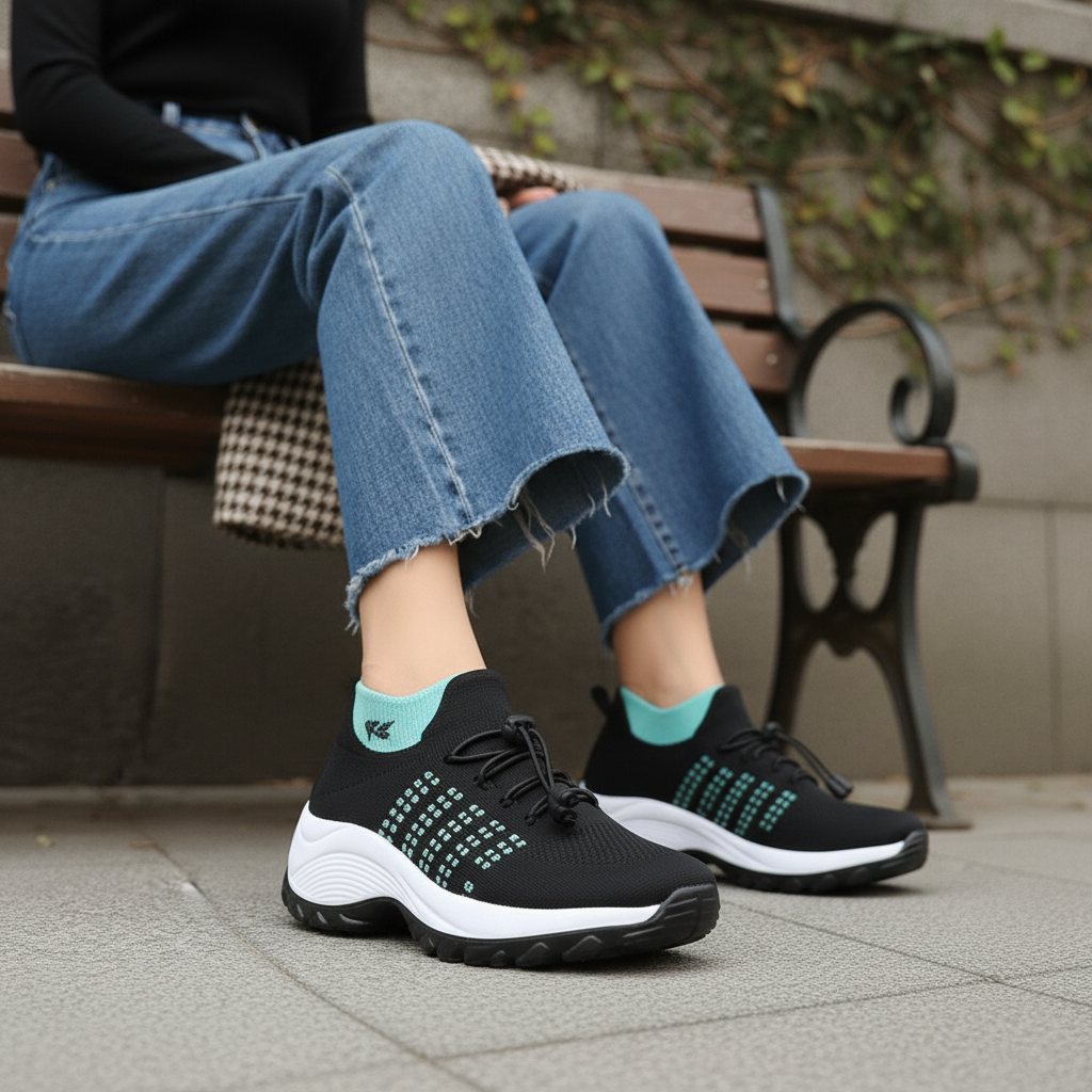 Ambulo Orthopädische Schuhe Strickstoff | Grün Schwarz